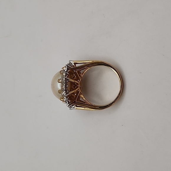 Vintage 18k Gold Electroplated Pearl & Diamond Ring Size 6 - Picture 12 of 13